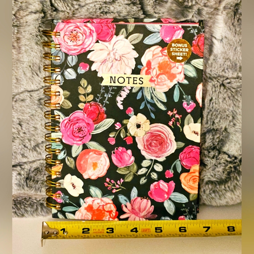 Black & Pink Floral Notebook with sticker sheet, by Clementine Paper Inc.